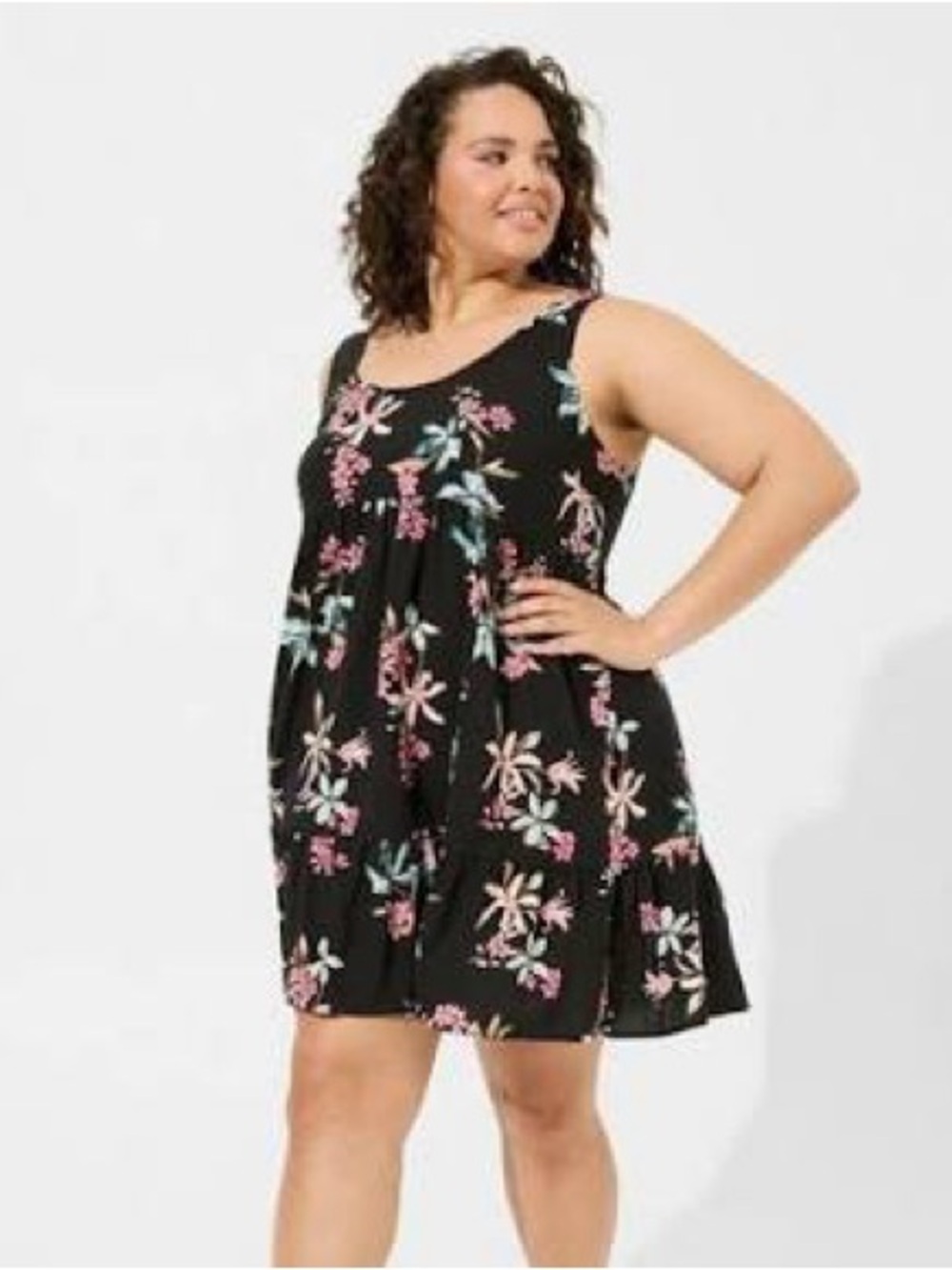 Torrid 00 Mini Wash Challis Tiered Tank Dress - Orchid Gardens